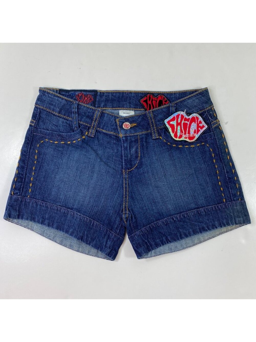 Chick By Nicky Hilton Womens Blue Denim Shorts Skull Patch Size 24